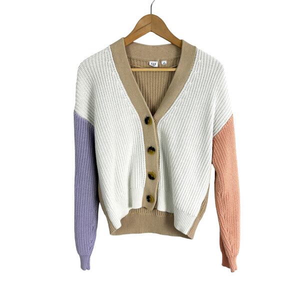 GAP Sweaters - Vintage GAP Colorblock Chunky Knit Cardigan Sweater M Preppy Academia